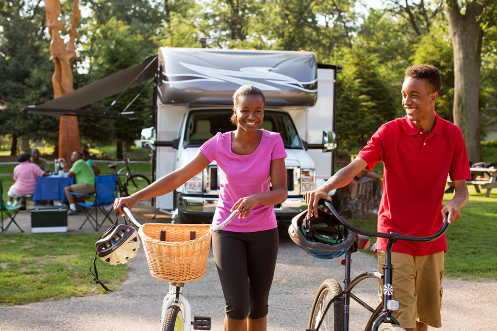 Family biking at RV park